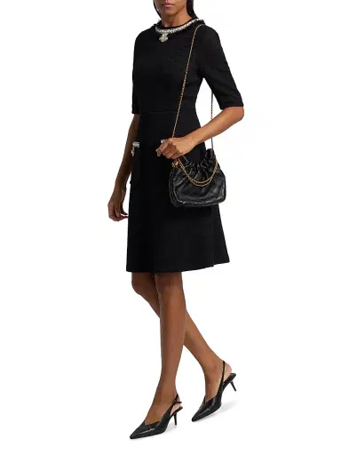 Teri Jon by Rickie Freeman Women's Flower & Faux-Pearl Embellished Bouclé Cocktail Dress - Black - Size 10 | Thumbnail 2