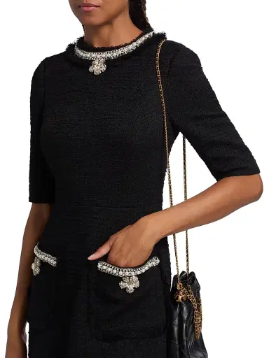 Teri Jon by Rickie Freeman Women's Flower & Faux-Pearl Embellished Bouclé Cocktail Dress - Black - Size 10 | Thumbnail 6