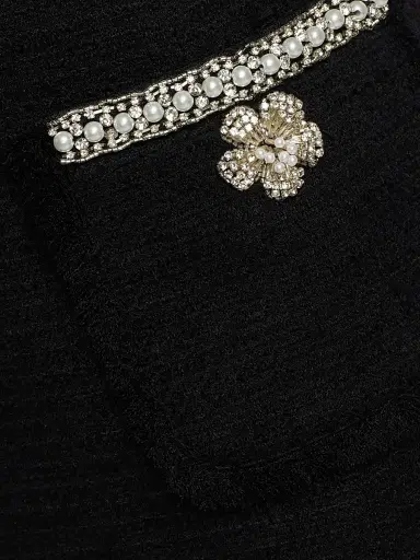 Teri Jon by Rickie Freeman Women's Flower & Faux-Pearl Embellished Bouclé Cocktail Dress - Black - Size 10 | Thumbnail 7