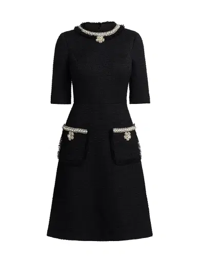 Teri Jon by Rickie Freeman Women's Flower & Faux-Pearl Embellished Bouclé Cocktail Dress - Black - Size 10 | Thumbnail 1