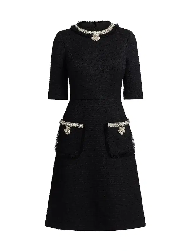 Women's Flower & Faux-Pearl Embellished Bouclé Cocktail Dress - Black
