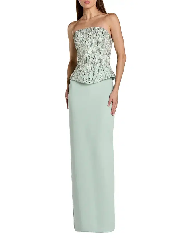 Women's Embellished Corset Strapless Column Gown - Mint