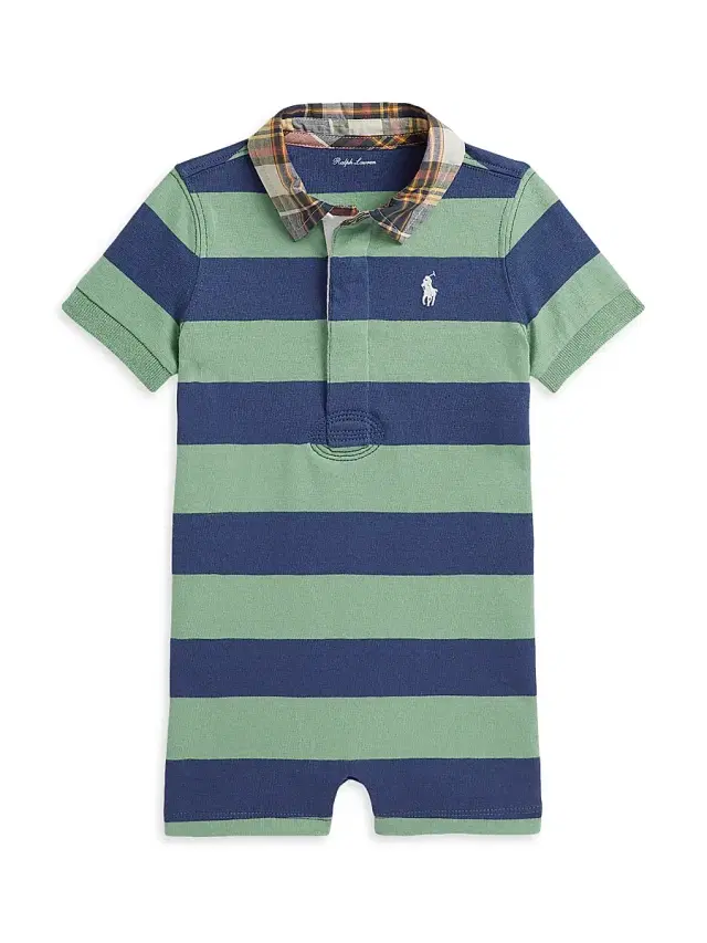 Polo Ralph Lauren Baby Boy's Striped Rugby Shortalls - Faded Mint 9 Months