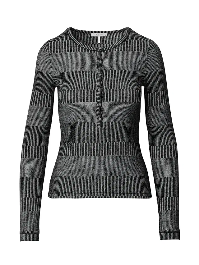 rag & bone Women's Two-Tone Rib-Knit Shirt - Black White Multi