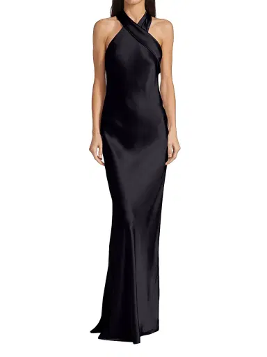 Galvan London Women's Pandora Asymmetrical Bias Cut Dress - Black | Thumbnail 3