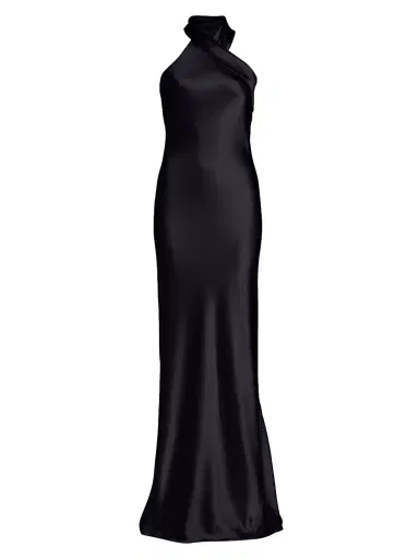 Galvan London Women's Pandora Asymmetrical Bias Cut Dress - Black | Thumbnail 1