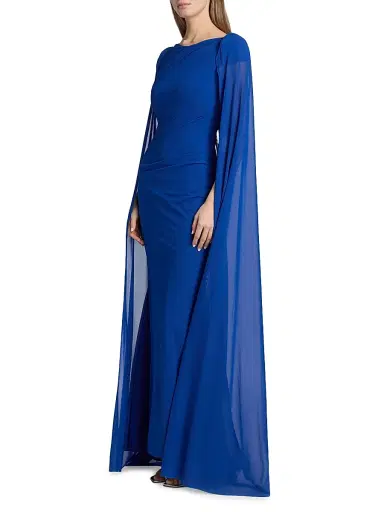 Talbot Runhof Women's Chiffon Cape-Sleeve Sheath Gown - Royal - Size 12 | Thumbnail 4
