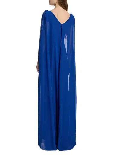 Talbot Runhof Women's Chiffon Cape-Sleeve Sheath Gown - Royal - Size 12 | Thumbnail 5