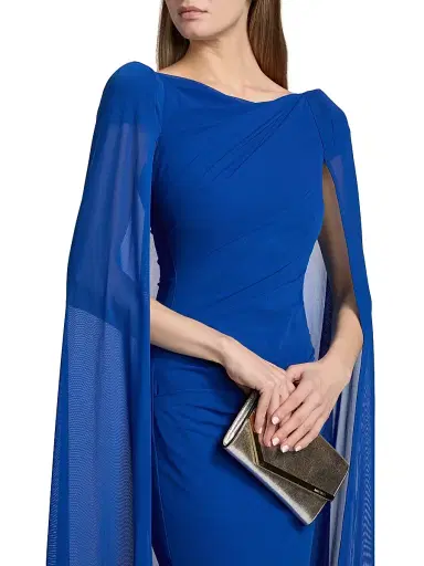 Talbot Runhof Women's Chiffon Cape-Sleeve Sheath Gown - Royal - Size 12 | Thumbnail 6