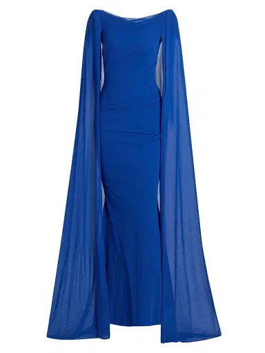 Talbot Runhof Women's Chiffon Cape-Sleeve Sheath Gown - Royal - Size 12 | Thumbnail 1