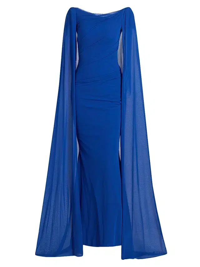 Women's Chiffon Cape-Sleeve Sheath Gown - Royal