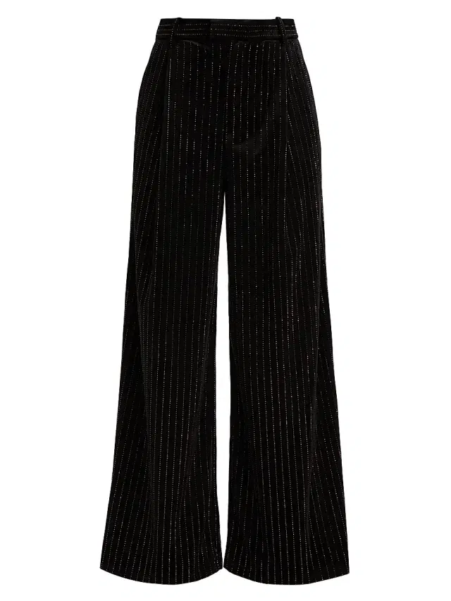 Ronny Kobo Women's Dayna Crystal-Pinstriped Wide-Leg Pants - Black With Topaz Crystals
