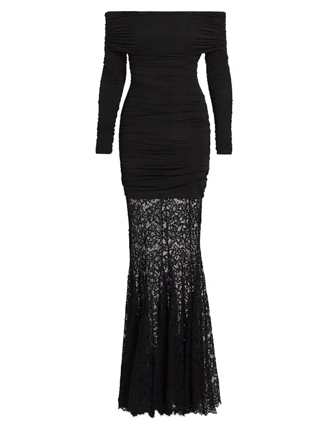 Ronny Kobo Women's Alora Off-The-Shoulder Mixed Media Maxi Dress - Black Beauty