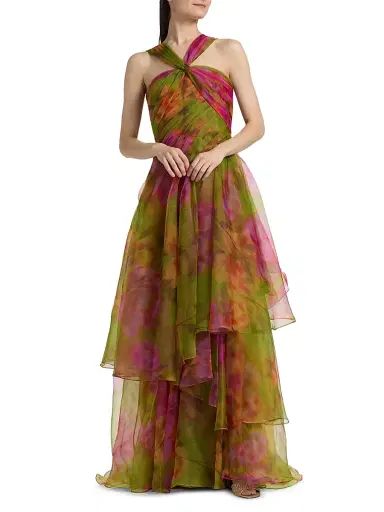 Theia Women's Rosalinda Organza Twisted Halter Gown - Camilia Pop | Thumbnail 3 Theia Women's Rosalinda Organza Twisted Halter Gown - Camilia Pop | Thumbnail 3