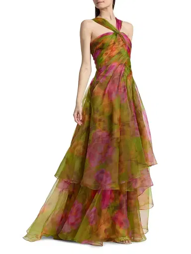 Theia Women's Rosalinda Organza Twisted Halter Gown - Camilia Pop | Thumbnail 4 Theia Women's Rosalinda Organza Twisted Halter Gown - Camilia Pop | Thumbnail 4