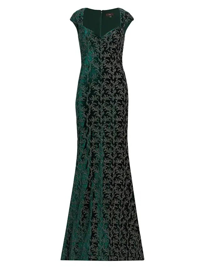 Theia Women's Zoelle Beaded Velvet Fit-&-Flare Gown - Emerald Gunmetal