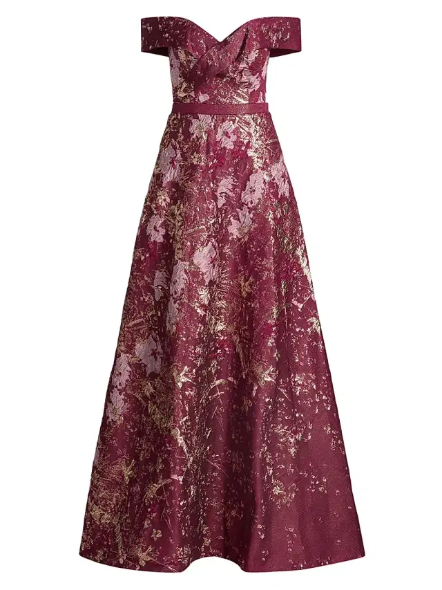 Rene Ruiz Collection Women's Brocade Off-the-Shoulder Gown - Pink Multi