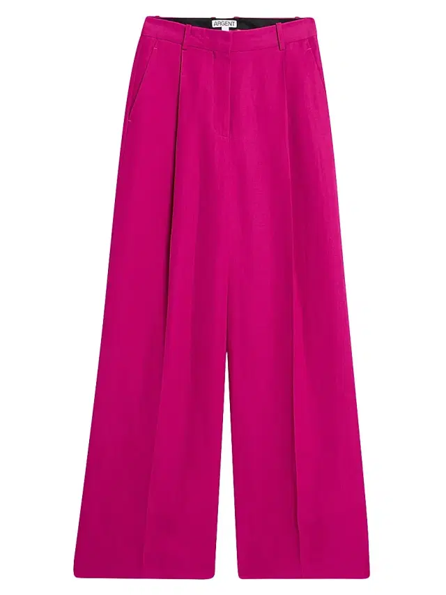 ARGENT Women's Pleated Twill High-Rise Trousers - Fuchsia