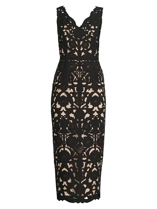 Shani Women's Floral Crepe Laser-Cut Midi Dress - Black