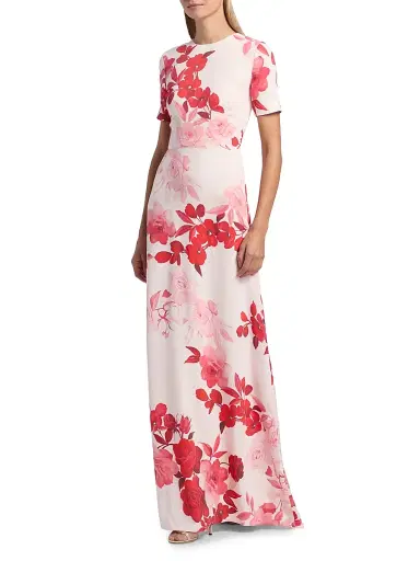 MONIQUE LHUILLIER Women's Ombré Floral Short-Sleeve A-Line Gown - Powder Pink Multi - Size 2 | Thumbnail 2 MONIQUE LHUILLIER Women's Ombré Floral Short-Sleeve A-Line Gown - Powder Pink Multi - Size 2 | Thumbnail 2