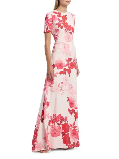 MONIQUE LHUILLIER Women's Ombré Floral Short-Sleeve A-Line Gown - Powder Pink Multi - Size 2 | Thumbnail 4 MONIQUE LHUILLIER Women's Ombré Floral Short-Sleeve A-Line Gown - Powder Pink Multi - Size 2 | Thumbnail 4