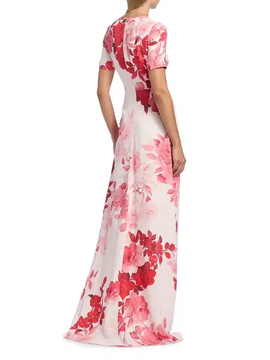 MONIQUE LHUILLIER Women's Ombré Floral Short-Sleeve A-Line Gown - Powder Pink Multi - Size 2 | Thumbnail 5 MONIQUE LHUILLIER Women's Ombré Floral Short-Sleeve A-Line Gown - Powder Pink Multi - Size 2 | Thumbnail 5