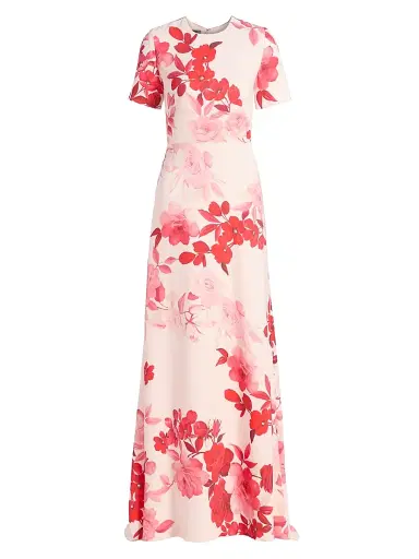 MONIQUE LHUILLIER Women's Ombré Floral Short-Sleeve A-Line Gown - Powder Pink Multi - Size 2 | Thumbnail 1 MONIQUE LHUILLIER Women's Ombré Floral Short-Sleeve A-Line Gown - Powder Pink Multi - Size 2 | Thumbnail 1
