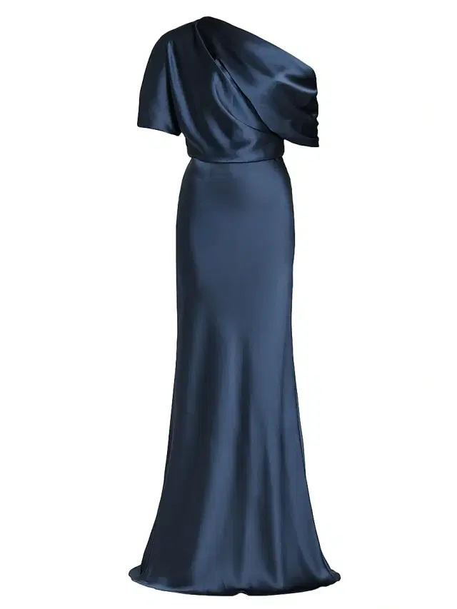 Amsale Women's Satin One-Shoulder Gown - French Blue