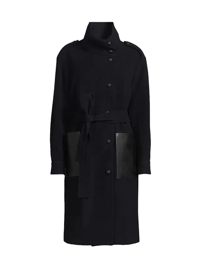 Kobi Halperin Women's Monet Faux Leather-Pocket Wool Coat - Navy