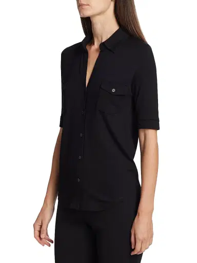 Majestic Filatures Women's Soft Touch Elbow-Sleeve Pocket Shirt - Noir | Thumbnail 4 Majestic Filatures Women's Soft Touch Elbow-Sleeve Pocket Shirt - Noir | Thumbnail 4