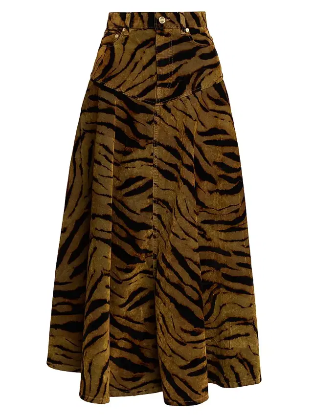 Ganni Women's Tiger-Print Denim Maxi Skirt - Animal Print