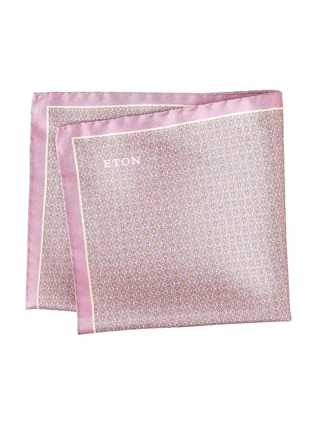 Men's Geometric Print Silk Pocket Square - Pink
