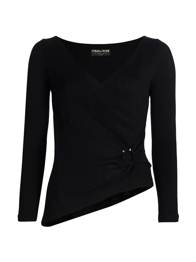 Chiara Boni La Petite Robe Women's Clami Wool-Blend Bias-Cut Top - Black