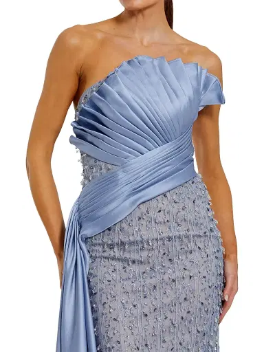 Mac Duggal Women's Embellished Pleated Strapless Gown - Fusion Blue - Size 10 | Thumbnail 3