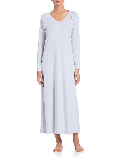 Hanro Women's Pure Essence Long-Sleeve Gown - Blue Glow - Size XS | Thumbnail 3