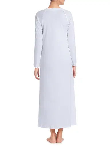 Hanro Women's Pure Essence Long-Sleeve Gown - Blue Glow - Size XS | Thumbnail 4