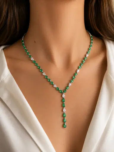 Wish Fine Jewelry 12.78ct Diamond Emerald 18K Gold Lariat Necklace | Thumbnail 3 Wish Fine Jewelry 12.78ct Diamond Emerald 18K Gold Lariat Necklace | Thumbnail 3