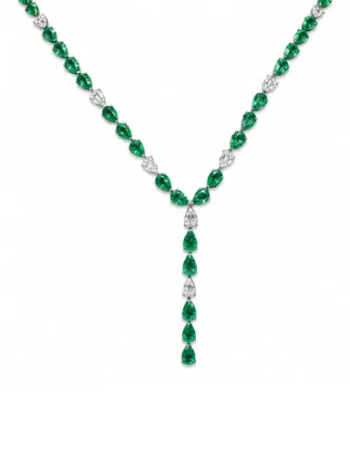Wish Fine Jewelry 12.78ct Diamond Emerald 18K Gold Lariat Necklace | Thumbnail 1 Wish Fine Jewelry 12.78ct Diamond Emerald 18K Gold Lariat Necklace | Thumbnail 1