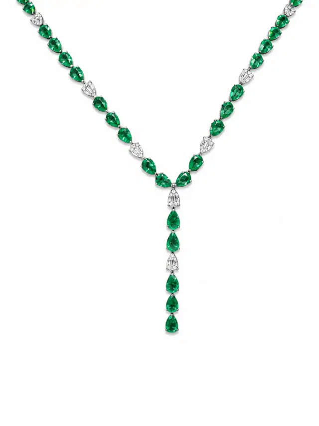 Wish Fine Jewelry 12.78ct Diamond Emerald 18K Gold Lariat Necklace