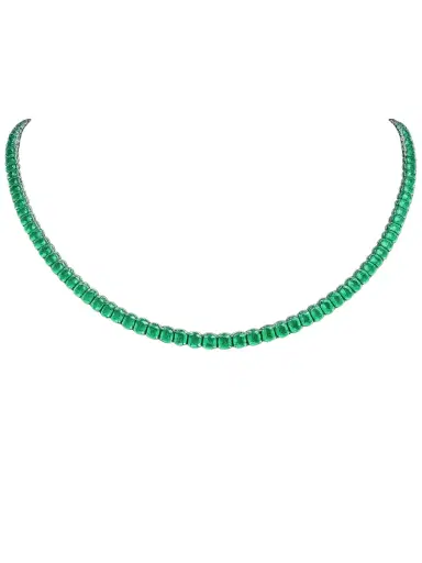 Wish Fine Jewelry 20.30ct Emerald 18K Gold Oval Tennis Necklace | Thumbnail 1