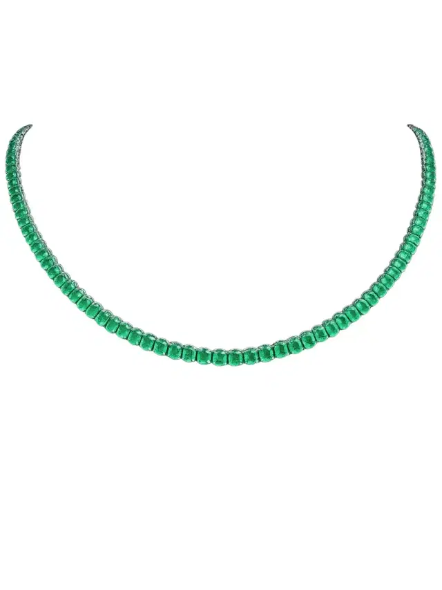 Wish Fine Jewelry 20.30ct Emerald 18K Gold Oval Tennis Necklace