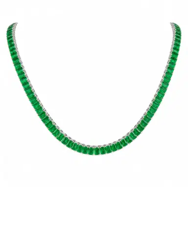 Wish Fine Jewelry 28.40ct Emerald 14K Gold Emerald Cut Tennis Necklace | Thumbnail 1