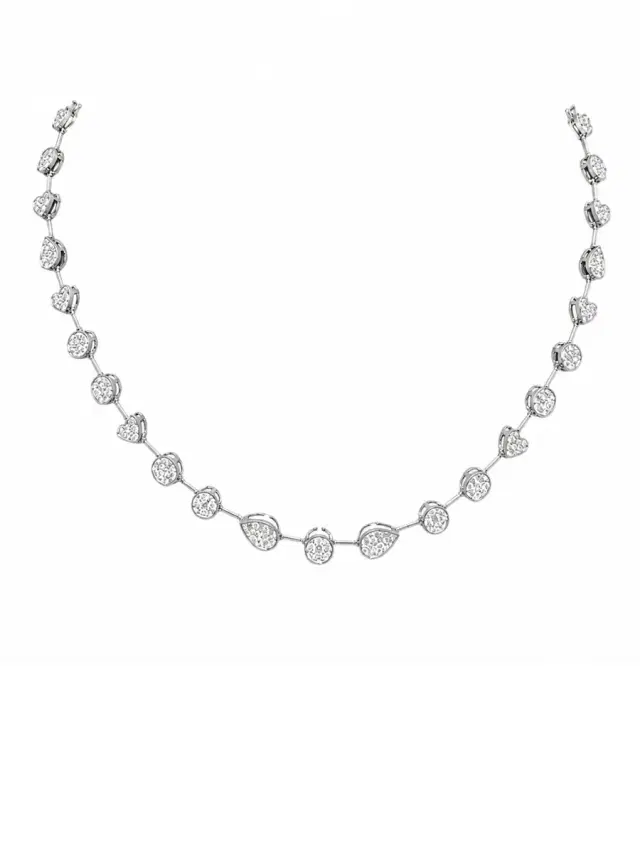 Wish Fine Jewelry 4.05ct Diamond 14K Gold Pave Multi Shape Half Tennis Necklace