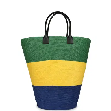 Chanel Chanel Coco Beach Maxi Shopping Bag Green, Yellow, Blue Raffia and Black Calfskin | Thumbnail 4 Chanel Chanel Coco Beach Maxi Shopping Bag Green, Yellow, Blue Raffia and Black Calfskin | Thumbnail 4