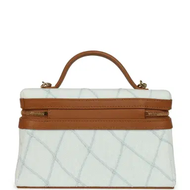 Chanel Chanel Coco Beach Top Handle Long Vanity Case with Chain Light Blue Denim and Brown Calfskin Gold Hardware | Thumbnail 4 Chanel Chanel Coco Beach Top Handle Long Vanity Case with Chain Light Blue Denim and Brown Calfskin Gold Hardware | Thumbnail 4