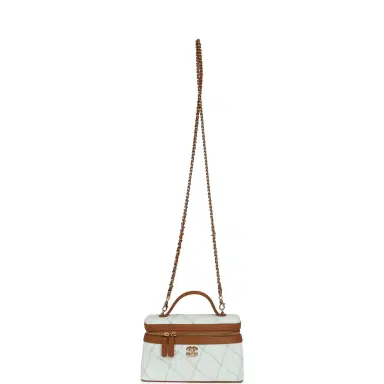 Chanel Chanel Coco Beach Top Handle Long Vanity Case with Chain Light Blue Denim and Brown Calfskin Gold Hardware | Thumbnail 7 Chanel Chanel Coco Beach Top Handle Long Vanity Case with Chain Light Blue Denim and Brown Calfskin Gold Hardware | Thumbnail 7