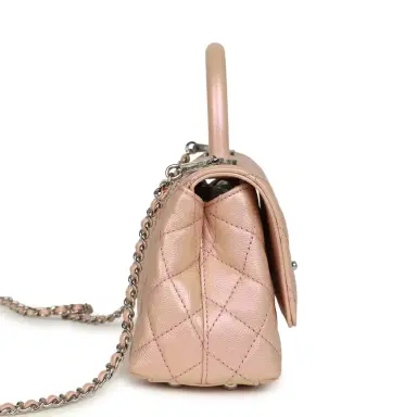 Chanel Chanel Micro Coco Top Handle Flap Iridescent Pink Shiny Caviar Mixed Metal Hardware | Thumbnail 3 Chanel Chanel Micro Coco Top Handle Flap Iridescent Pink Shiny Caviar Mixed Metal Hardware | Thumbnail 3