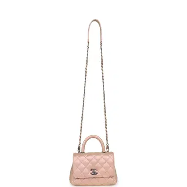 Chanel Chanel Micro Coco Top Handle Flap Iridescent Pink Shiny Caviar Mixed Metal Hardware | Thumbnail 7 Chanel Chanel Micro Coco Top Handle Flap Iridescent Pink Shiny Caviar Mixed Metal Hardware | Thumbnail 7