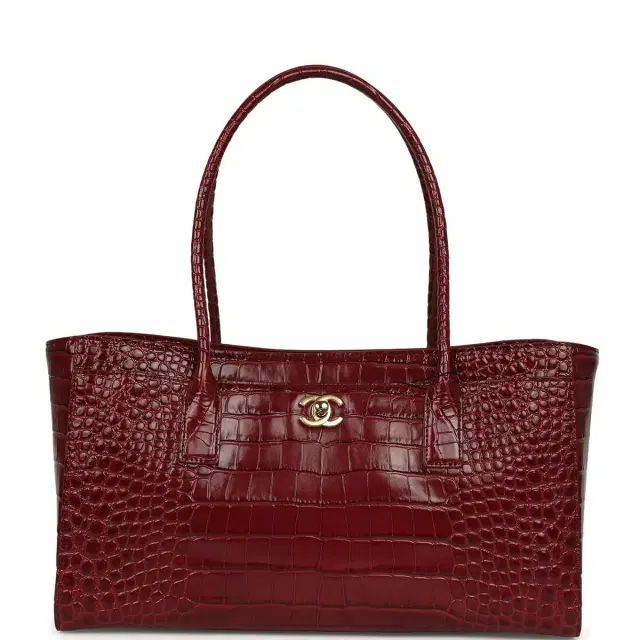 Chanel Chanel Small Cerf Shopping Bag Burgundy Croc Embossed Calfskin Gold Hardware