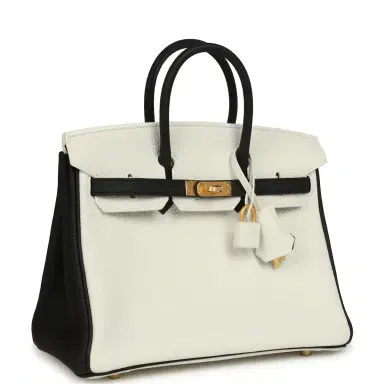 HERMÈS Hermes Special Order (HSS) Birkin 25 White and Black Togo Brushed Gold Hardware | Thumbnail 2